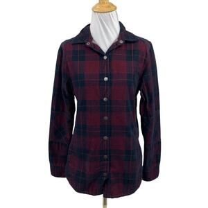 Prana Shirt Women S Small Plaid Long Sleeve Corduroy Snap Buttons Flannel Top